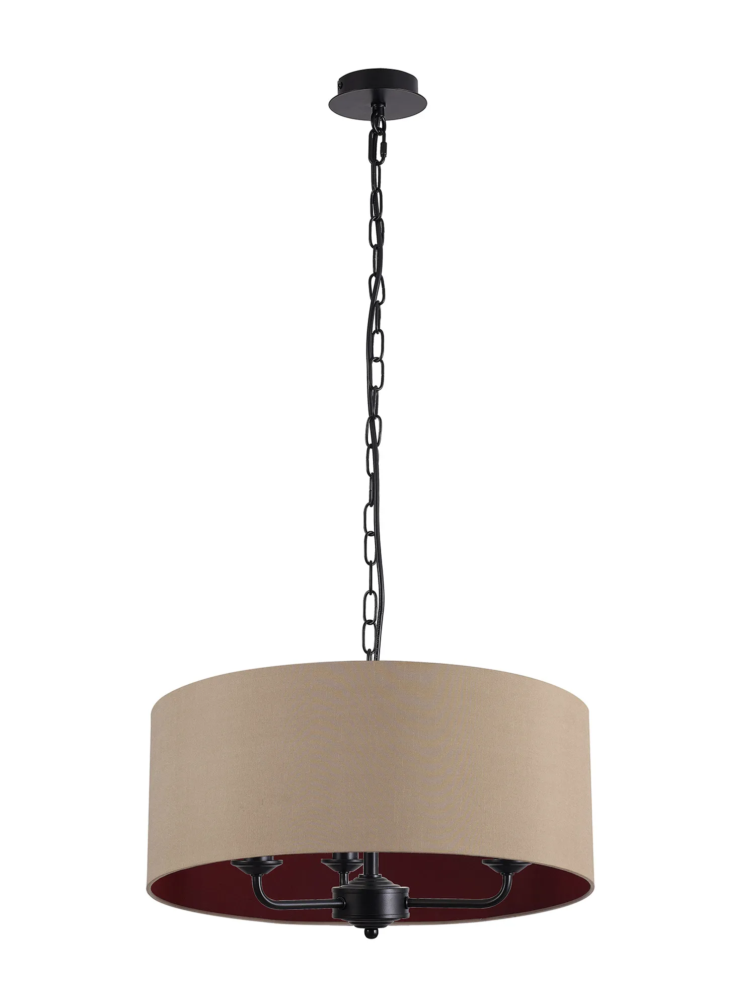 Banyan 50cm 3 Light Pendant Matt Black, Antique Gold/Ruby DK1033  Deco Banyan MB AG